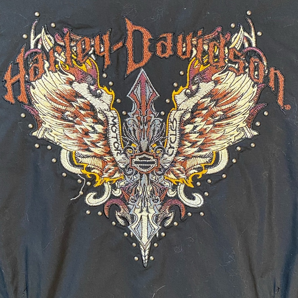 Black button down shirt with embroidered back